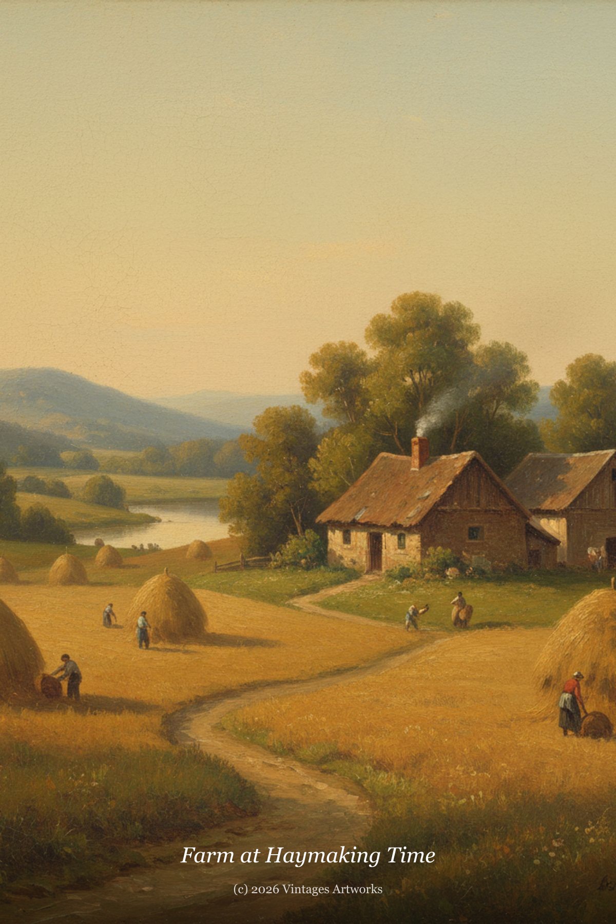 Farm at Haymaking Time — rustic farmstead during the hay harvest